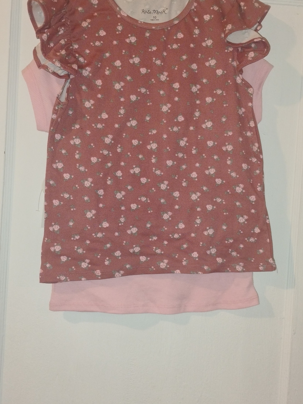 2 Piece Set Kate Mack Girls' Dusty Rose Floral Ruffle Sleeve Top